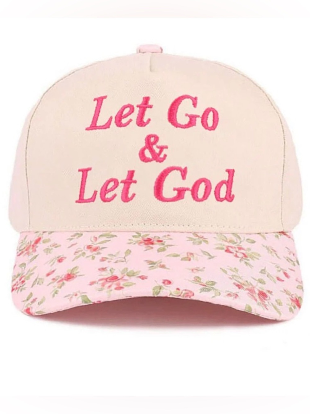 NWT Zenana Embroidered Let Go & Let God Pink Floral Baseball Hat